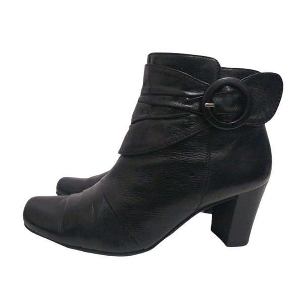 Paul Green Womens Handmade Black Leather Ankle Booties Chunky Heel US 6 UK 3.5 - Picture 1 of 12